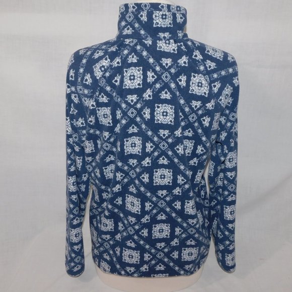 Eddie Bauer PL Petite LP Large Quest 1/4 Zip Pullover Blue White Print Fleece - Picture 7 of 7
